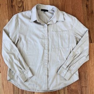 Kendall & Kylie Beige Neutral Pin Stripe Button Up Collared Shirt